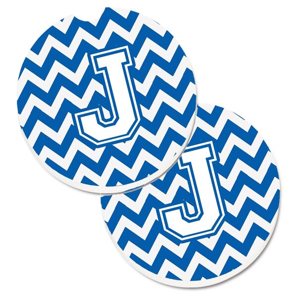Carolines Treasures Letter J Chevron Blue and White Set of 2 Cup Holder Car Coaster CJ1045-JCARC - main